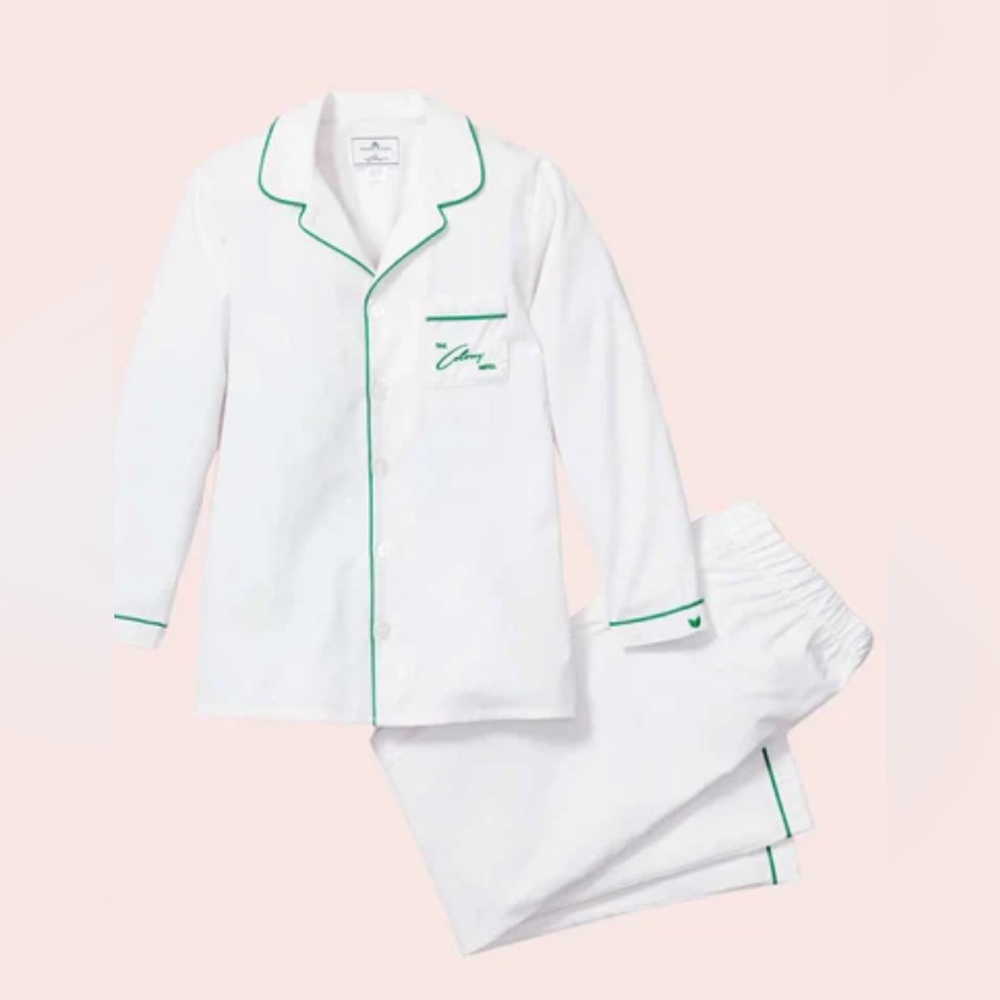 Petite Plume x The Colony Hotel 2 pcs White Cotton Green Piping PJ size S - Picture 3 of 16